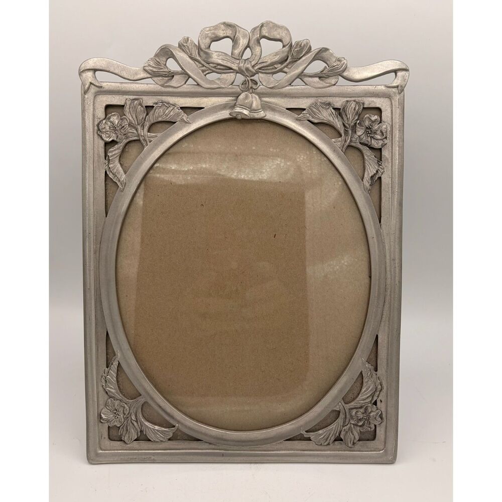 Large Vintage Seagull Pewter Brand Picture Frame Ornate Floral 8X10 Tabletop